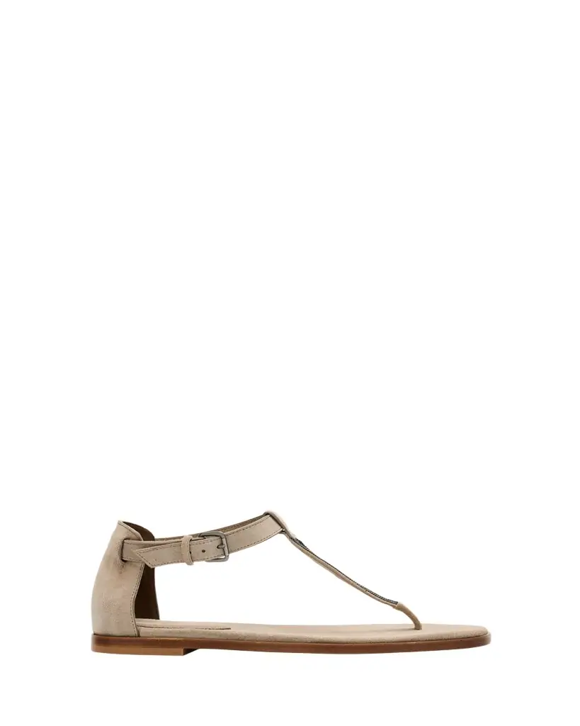 Brunello Cucinelli Suede Monili Sandals