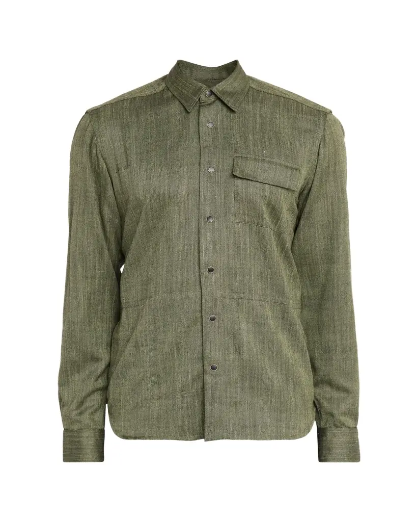 Kiton Men's Herringbone Cashmere and Wool Snap-Front Overshirt