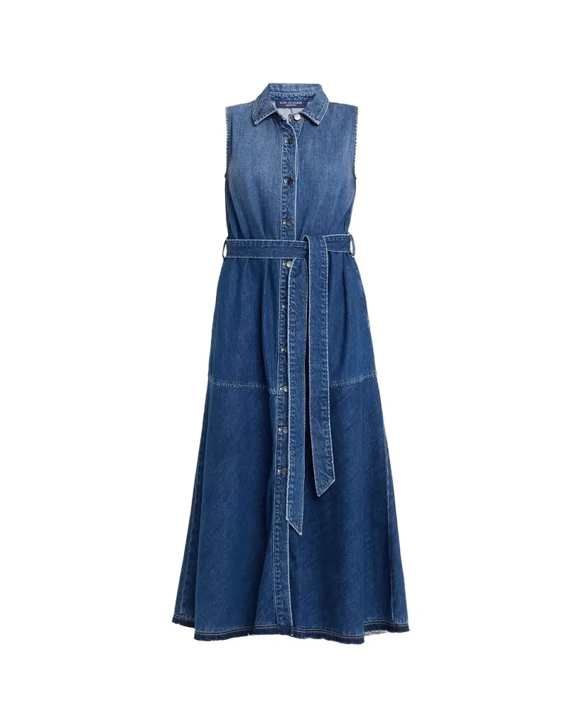 cotton on denim maxi dress Kobi Halperin Women's Addison Denim Self-Belt Maxi Shirtdress - Medium Indigo