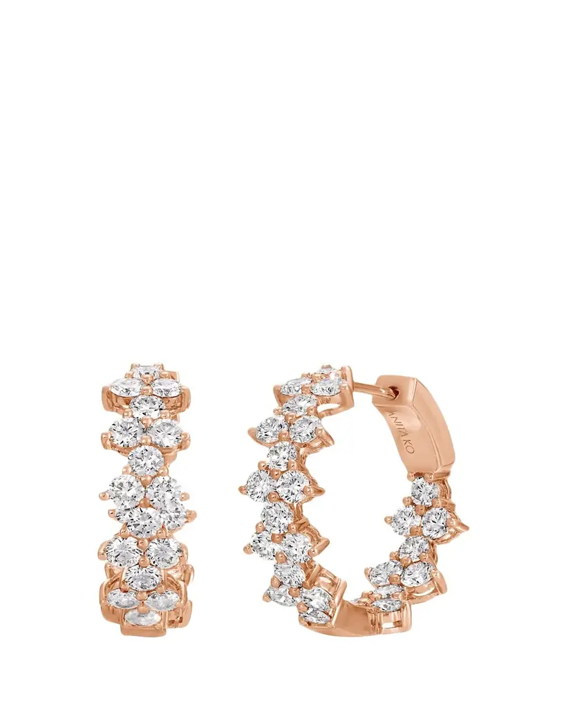 Anita Ko 18K Rose Gold Triangle Diamond Eternity Hoop Earrings