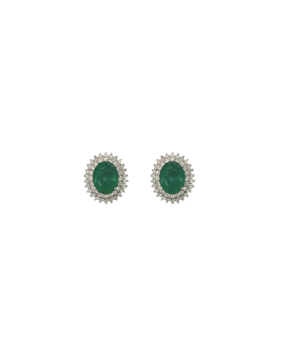 Wish Fine Jewelry 5.45ct Emerald Diamond 18K Gold Halo Stud Earrings