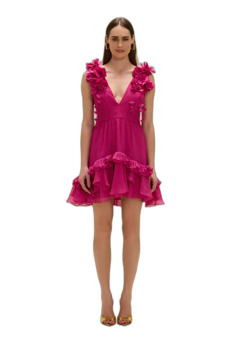 PatBo CHIFFON CARMEN FLOWERS MINI DRESS