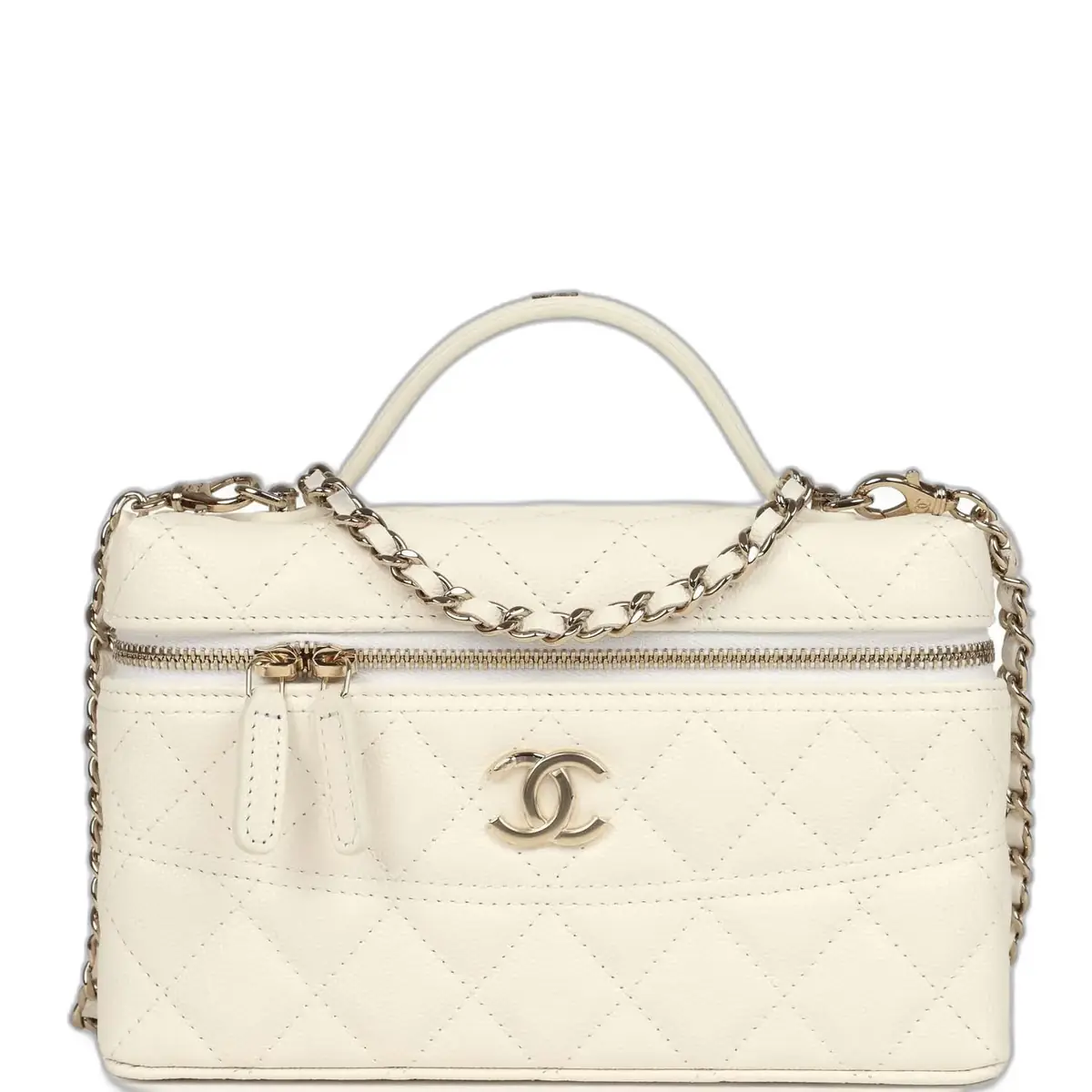 Chanel Chanel Trendy Top Handle Long Vanity Case with Chain White Caviar Light Gold Hardware
