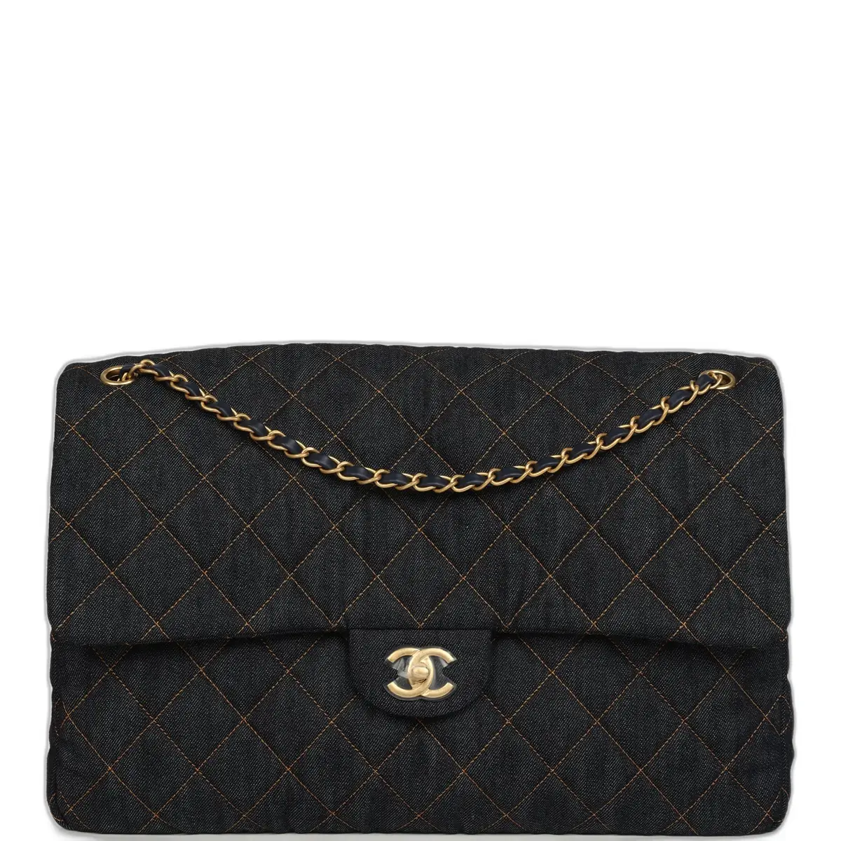 Chanel Chanel XXL Classic Single Travel Flap Bag Dark Blue Denim Brushed Gold Hardware