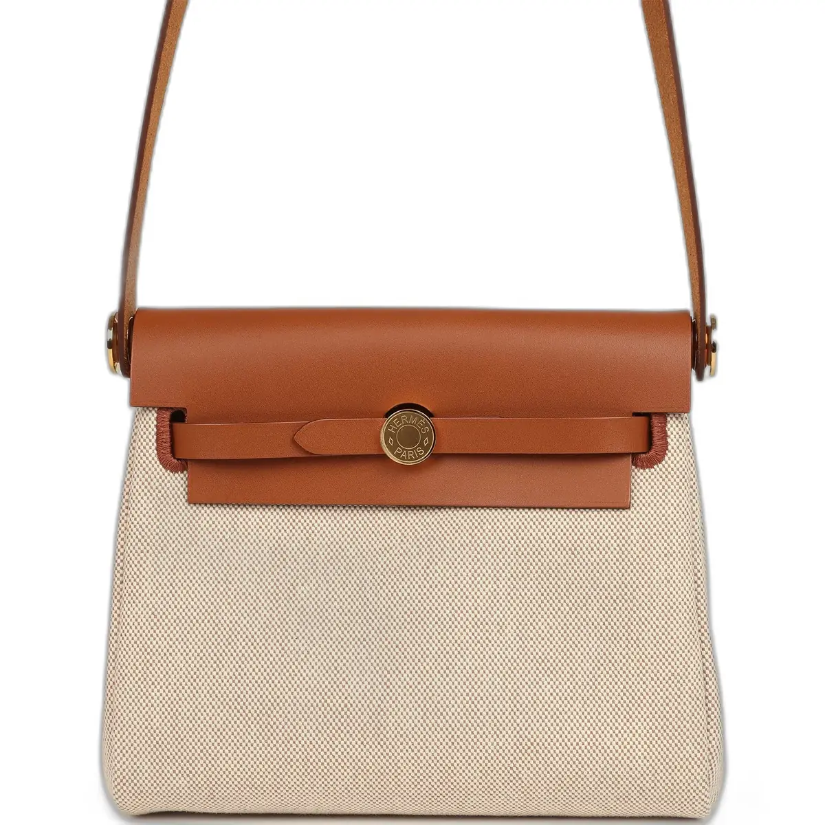 hermes Hermes Herbag Zip 20 Mini Ecru and Beige Toile H Canvas and Fauve Vache Hunter Gold Hardware