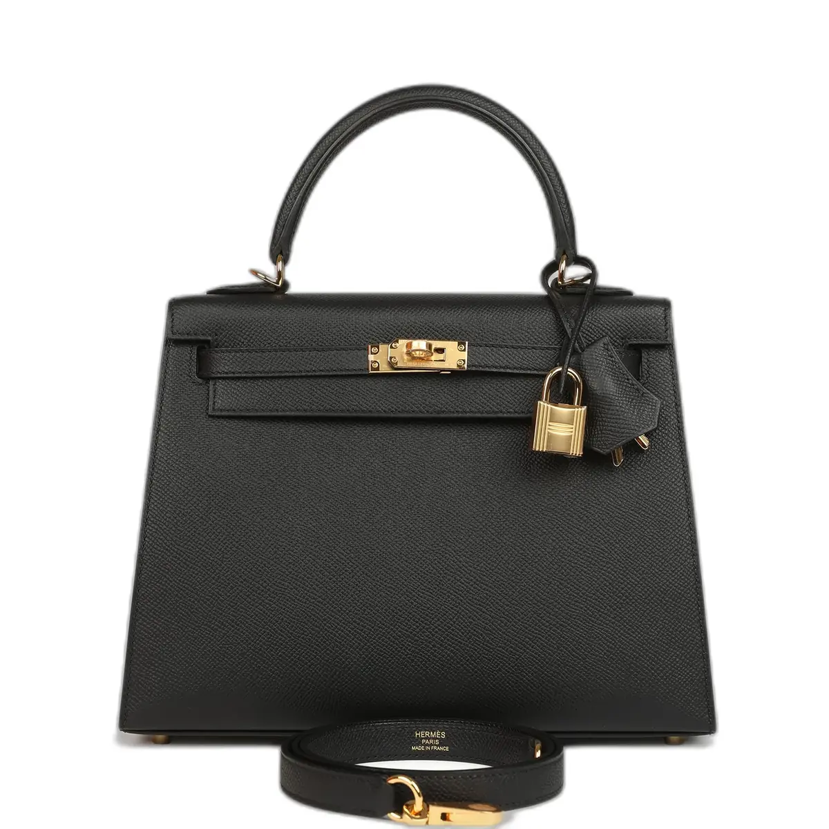 hermes Hermes Kelly Sellier 25 Black Epsom Gold Hardware