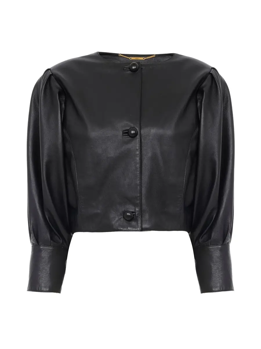 Chloe Cropped Collarless Leather Jacket