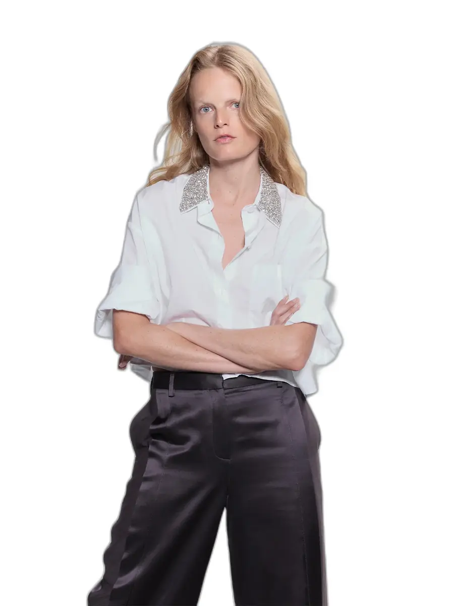 TWP SHIRT/NEXT EX W CRYSTAL COLLAR IN COTTON POPLIN