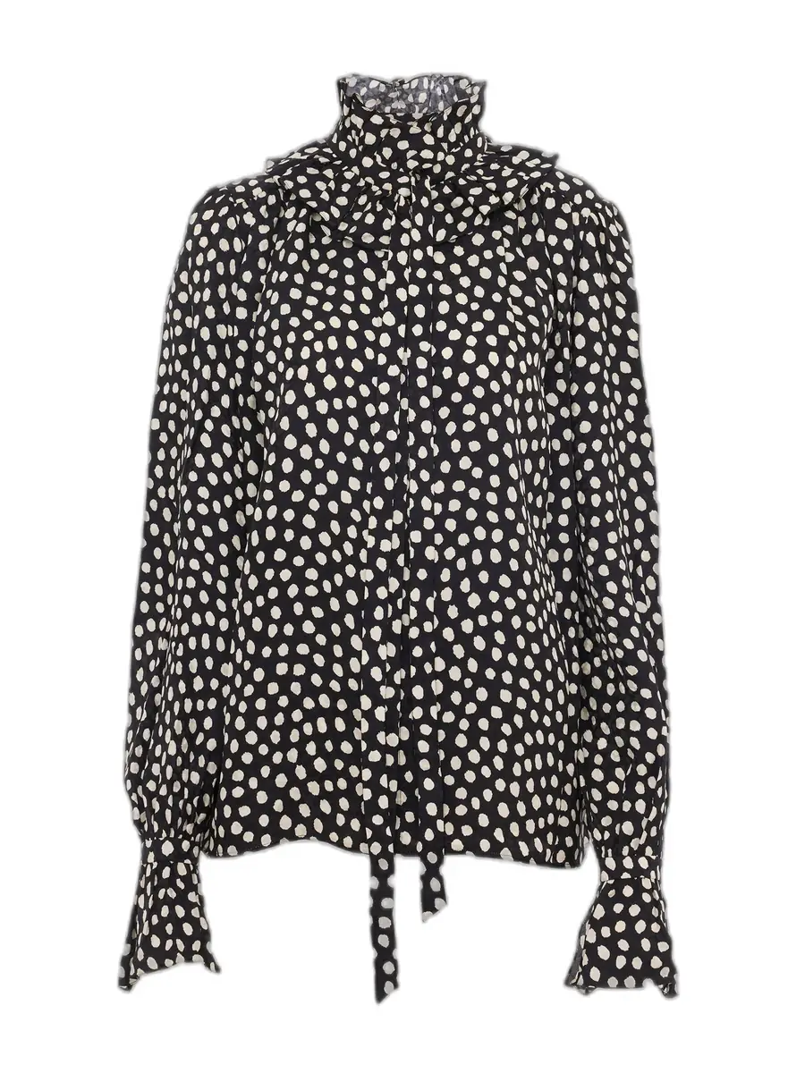 Chloe Silk Jacquard Tie-Front Ruffled Blouse