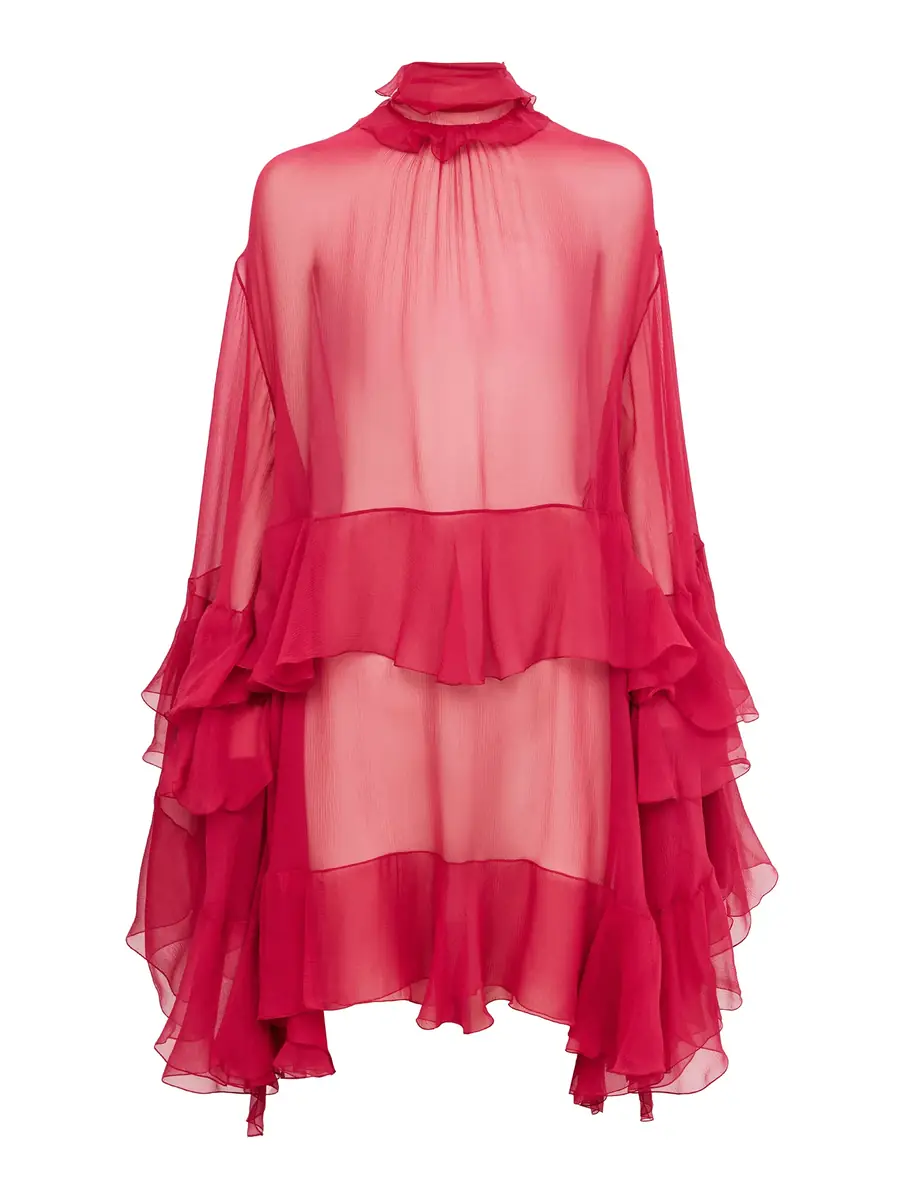 Silk Mousseline Ruffled Mini Dress