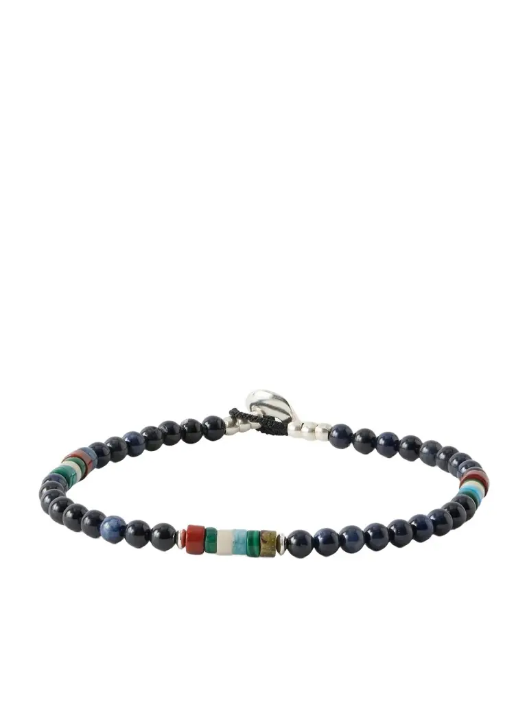 Mikia Sterling Silver Multi-Stone Beaded Bracelet - Men
