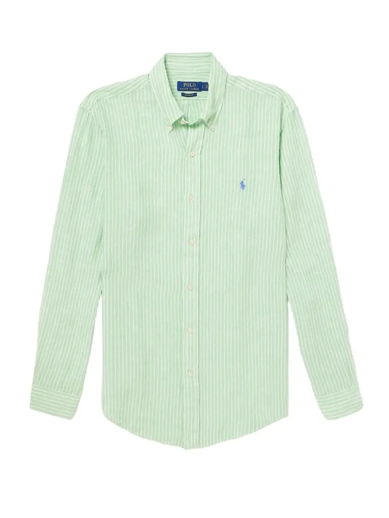 Polo Ralph Lauren Button-Down Collar Logo-Embroidered Striped Linen Shirt - Men