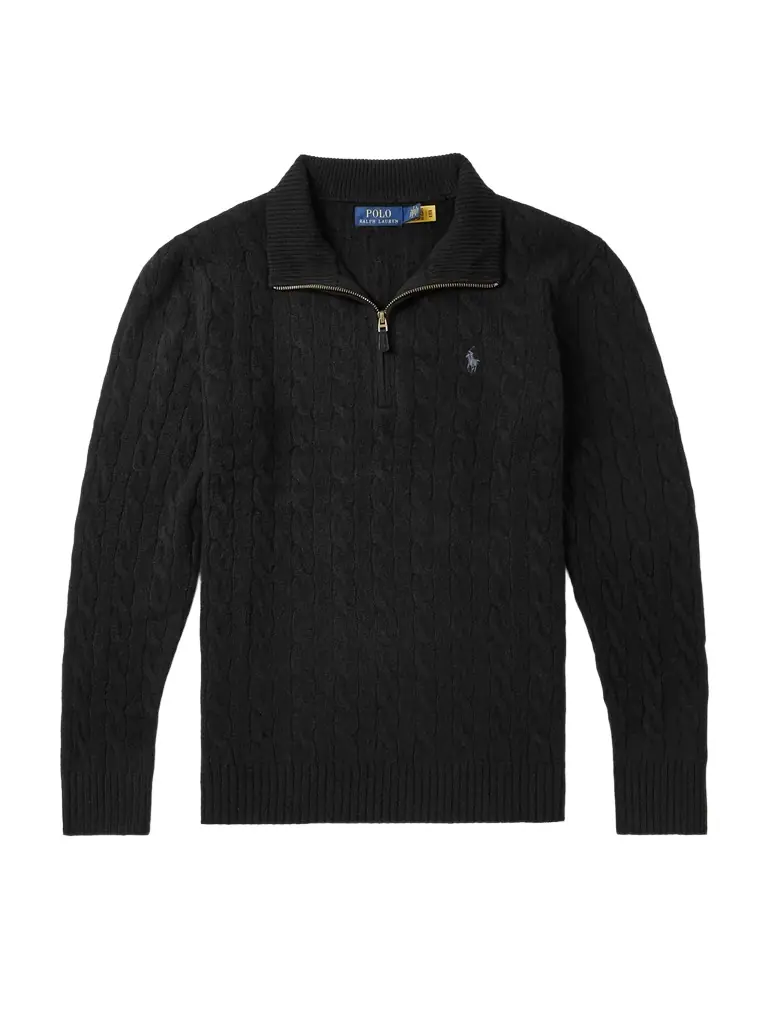 Polo Ralph Lauren Logo-Embroidered Cable-Knit Wool and Cashmere-Blend Half-Zip Sweater - Men