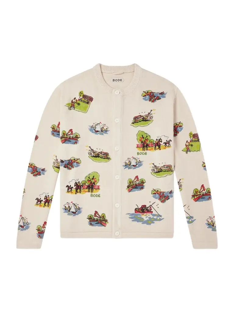 BODE Camp Bead-Embellished Jacquard-Knit Wool and Cotton-Blend Cardigan - Men