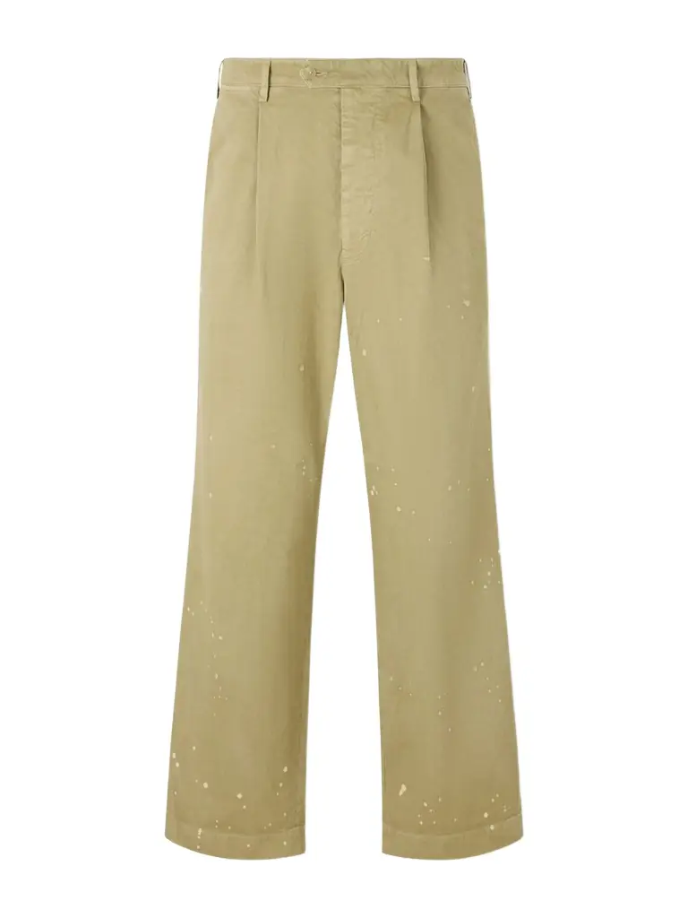 Auralee Wide-Leg Pleated Paint-Splattered Cotton-Twill Chinos - Men