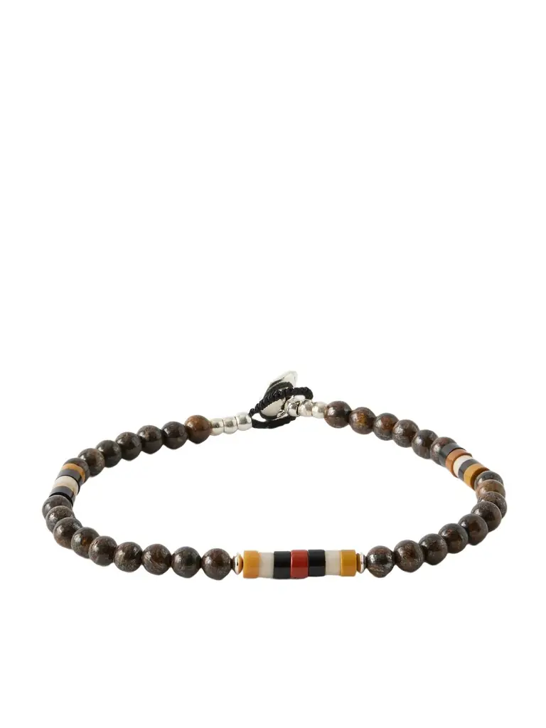 Mikia Sterling Silver Bronzite and Jasper Beaded Bracelet - Men