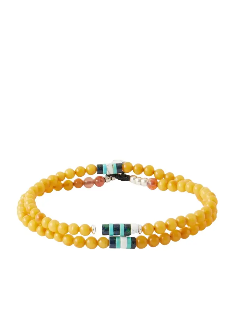 Mikia Sterling Silver Multi-Stone Beaded Bracelet - Men