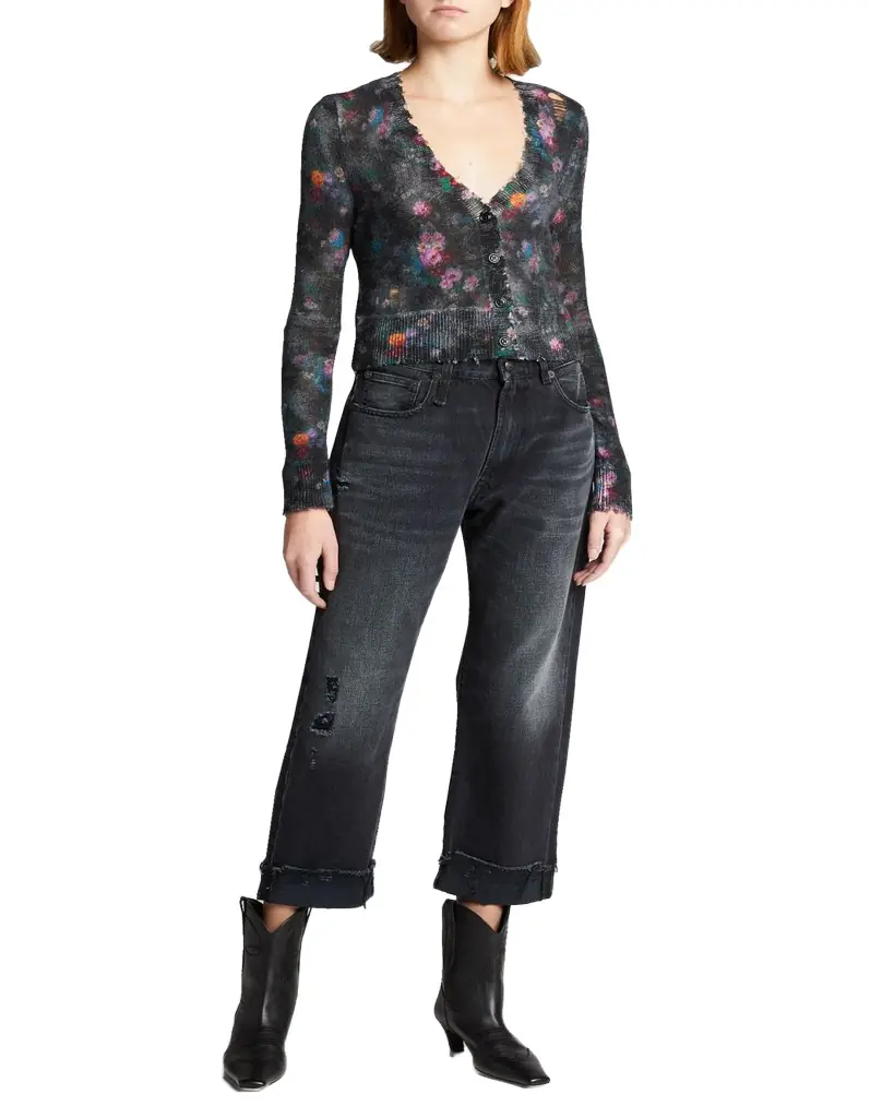 R13 Wide-Leg Cropped Boyfriend Jeans