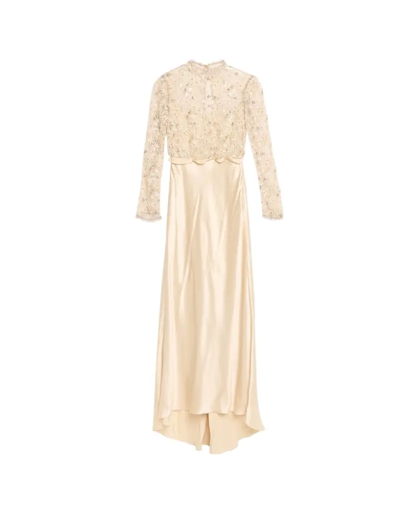 Valentino Garavani Embroidered Lace Long-Sleeve Silk Gown