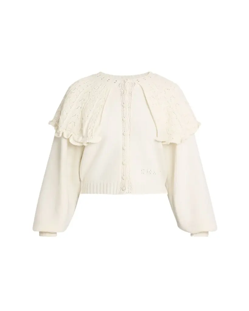 Chloe Wool-Cashmere Pointelle Capelet Cardigan