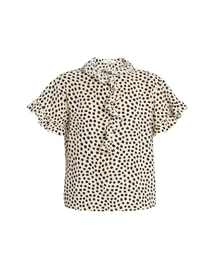 Chloe Dot-Print Organic Silk Crepe De Chine Blouse
