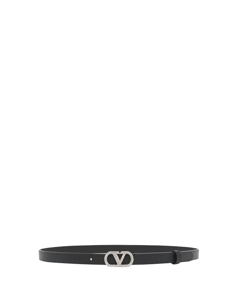 Valentino Garavani Crystal VLogo Leather Belt, 20mm