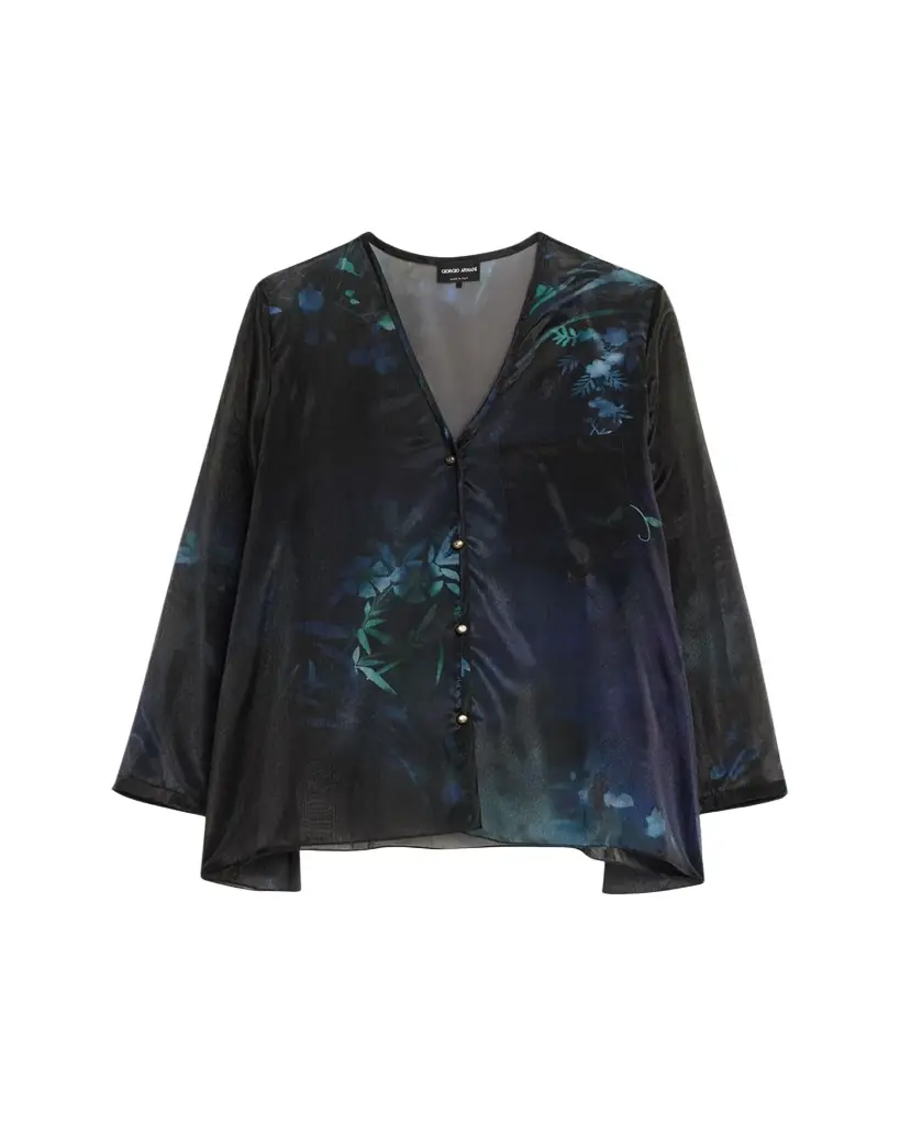 Giorgio Armani Shimmering Floral Charmeuse Button-Down Shirt