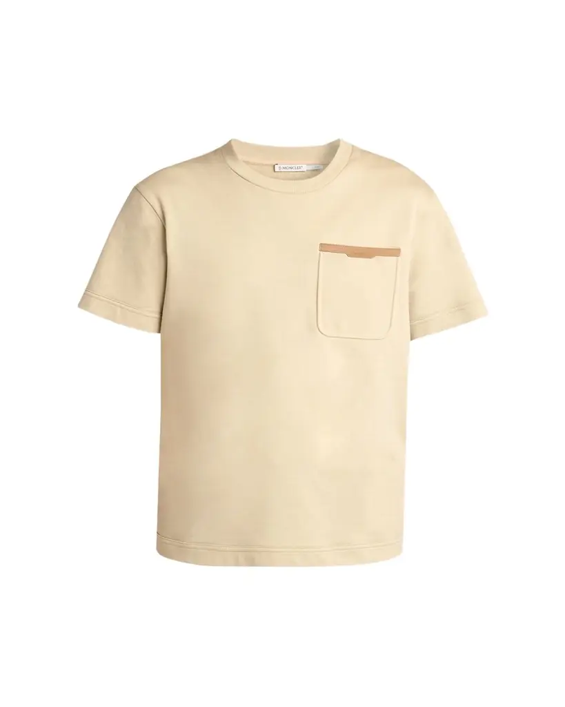 Moncler Men's Leather-Trim Pocket Cotton T-Shirt