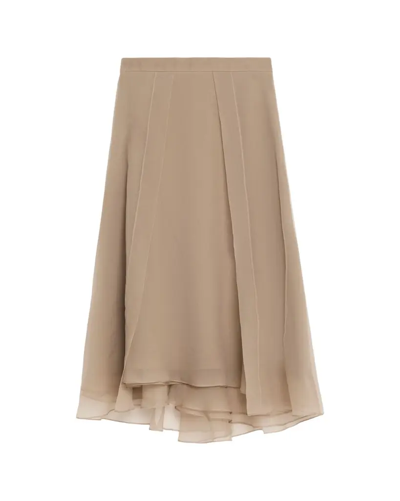 Brunello Cucinelli Crispy Silk Organza Overlay Midi Skirt