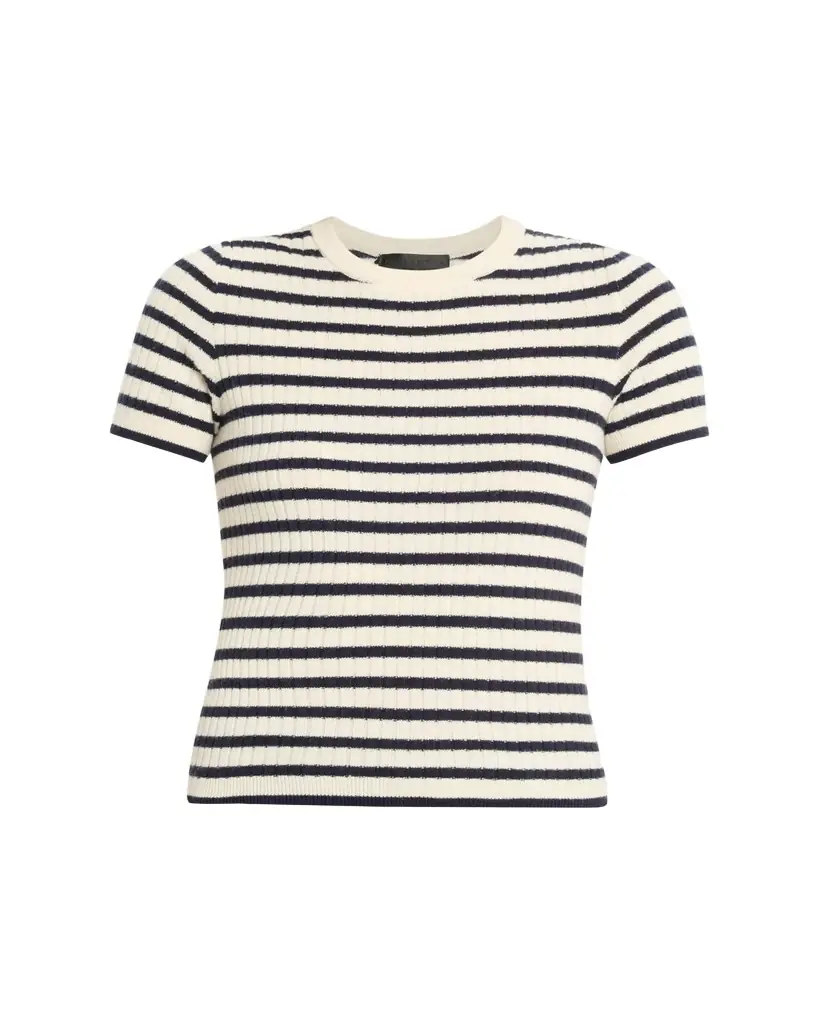Nili Lotan Alita Striped Cashmere Rib Short-Sleeve Sweater