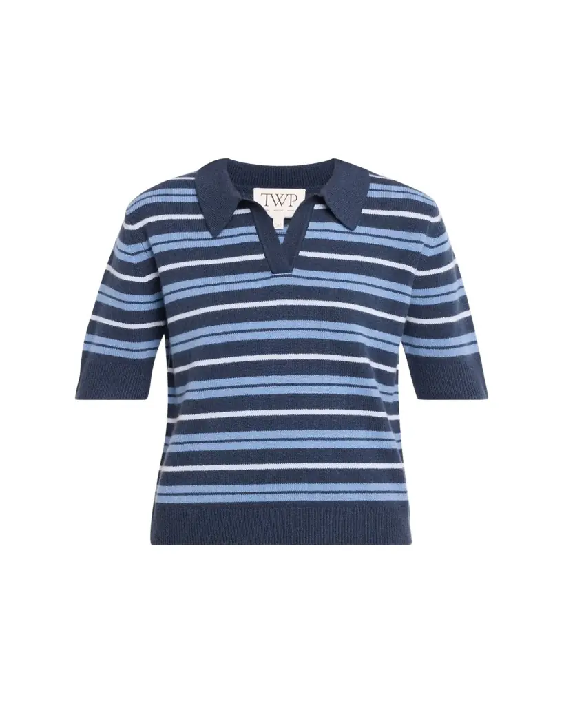TWP Slightly Oversized Striped Cashmere Polo