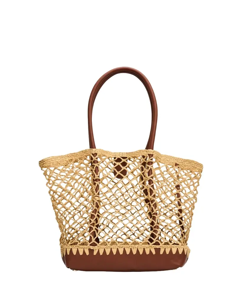 SIMKHAI Caspian Open-Work Raffia Tote Bag