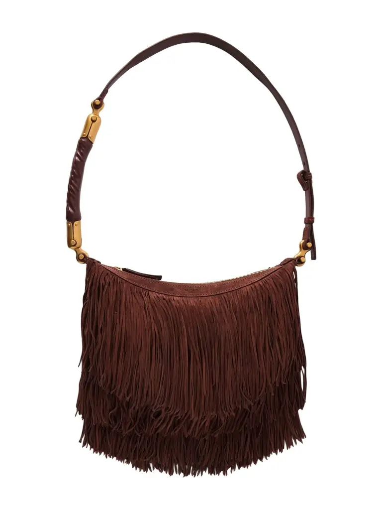 Balmain Ebene Fringed Suede Shoulder Bag