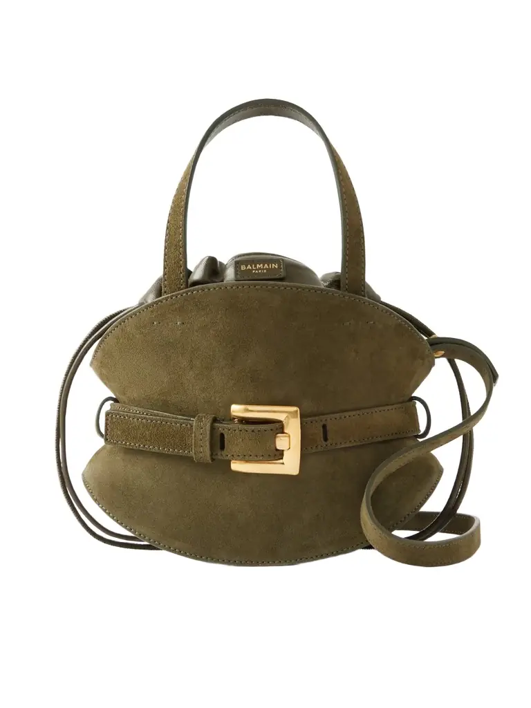 Balmain Shuffle Mini Suede Shoulder Bag