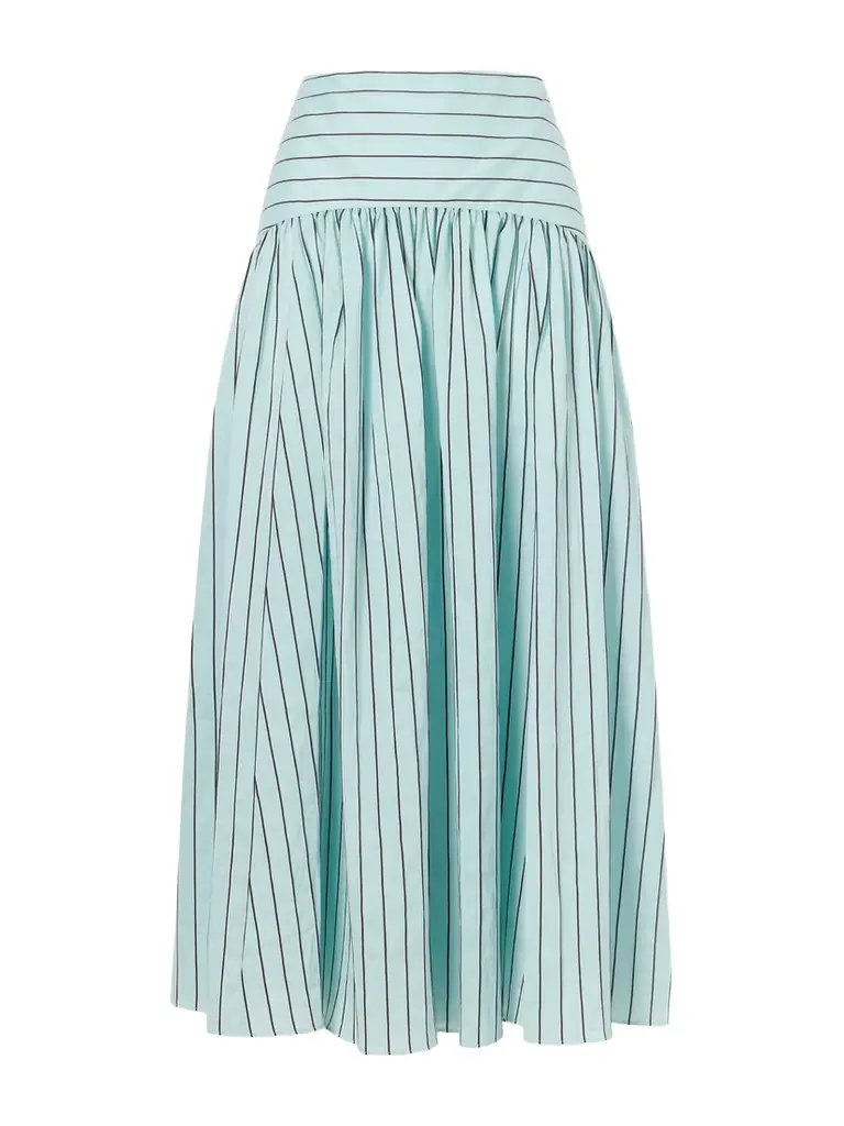 Staud Procida Pleated Striped Cotton-blend Poplin Midi Skirt