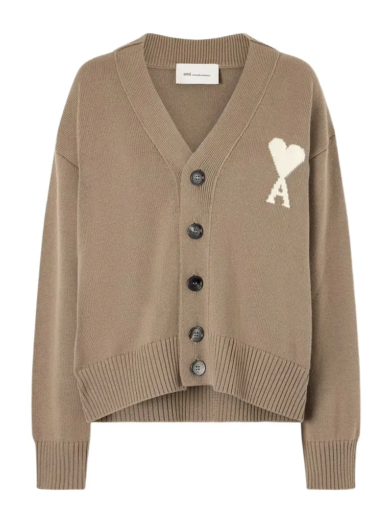 AMI PARIS Intarsia Wool And Cotton-blend Cardigan