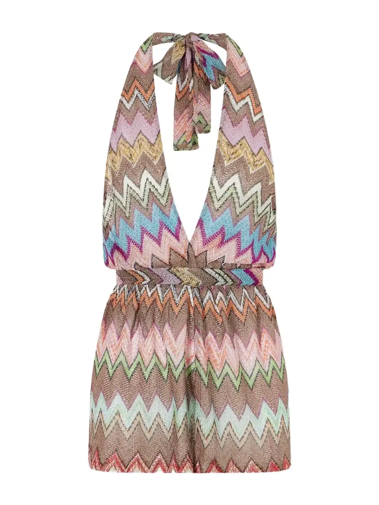 Missoni Metallic Crochet-knit Halterneck Playsuit