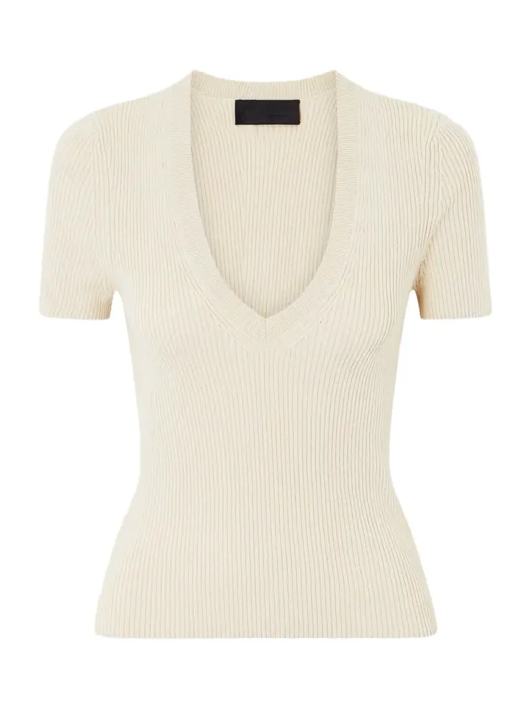 Nili Lotan Ribbed-knit Cotton And Silk-blend T-shirt
