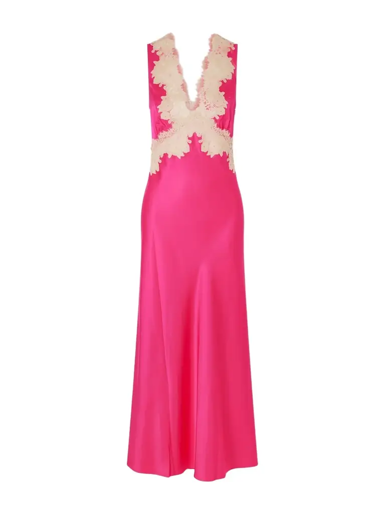 Rixo Lysandra Lace-trimmed Satin Midi Dress