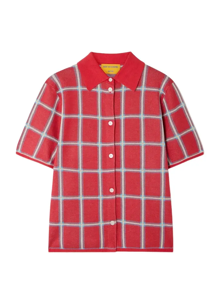 Guest In Residence Checked Silk And Linen-blend Jacquard Shirt