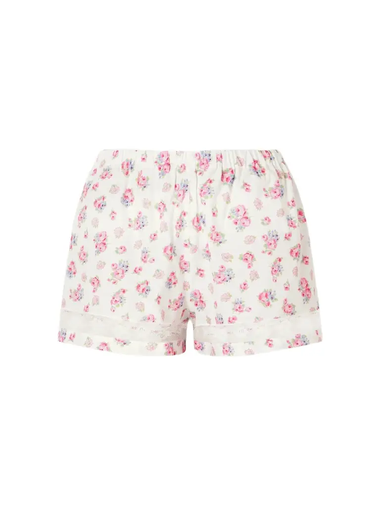 Loretta Caponi Rosita Lace-trimmed Floral-print Cotton Shorts