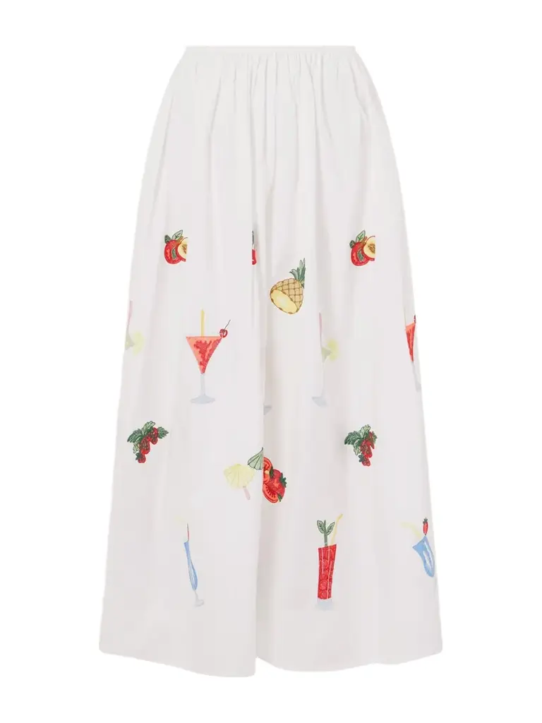 Loretta Caponi Talamone Pleated Embroidered Cotton-poplin Maxi Skirt