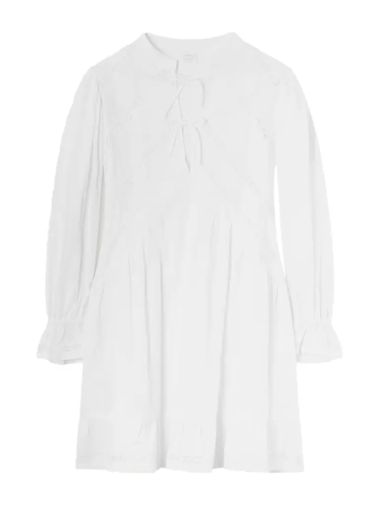 Loretta Caponi Recanati Ruffled Pleated Lace-trimmed Cotton Mini Dress