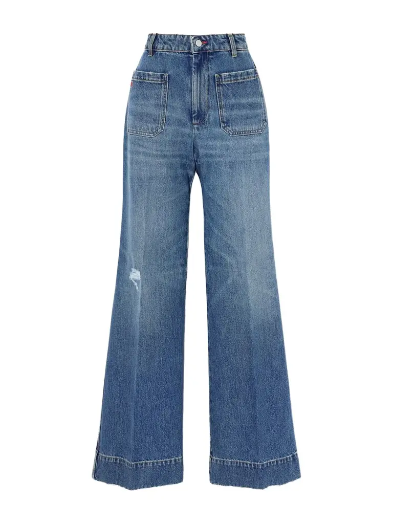 Victoria Beckham Alina Distressed High-rise Wide-leg Jeans