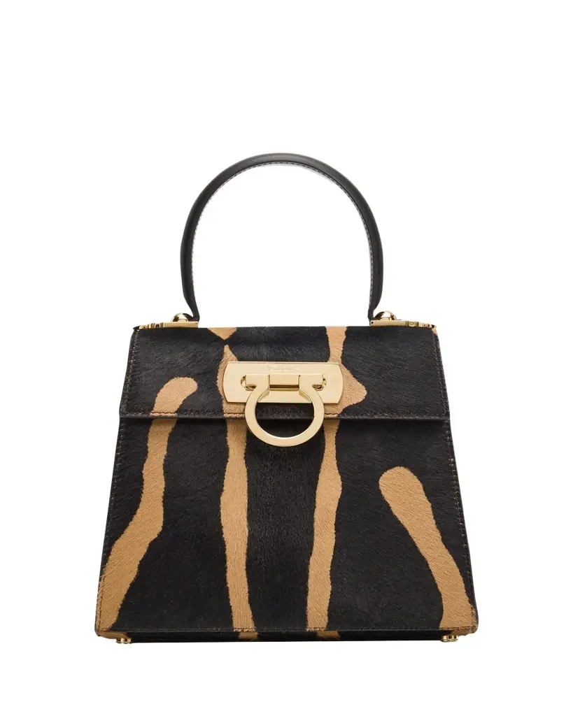 Ferragamo Iconic Zebra-Print Ponyhair Small Top-Handle Bag
