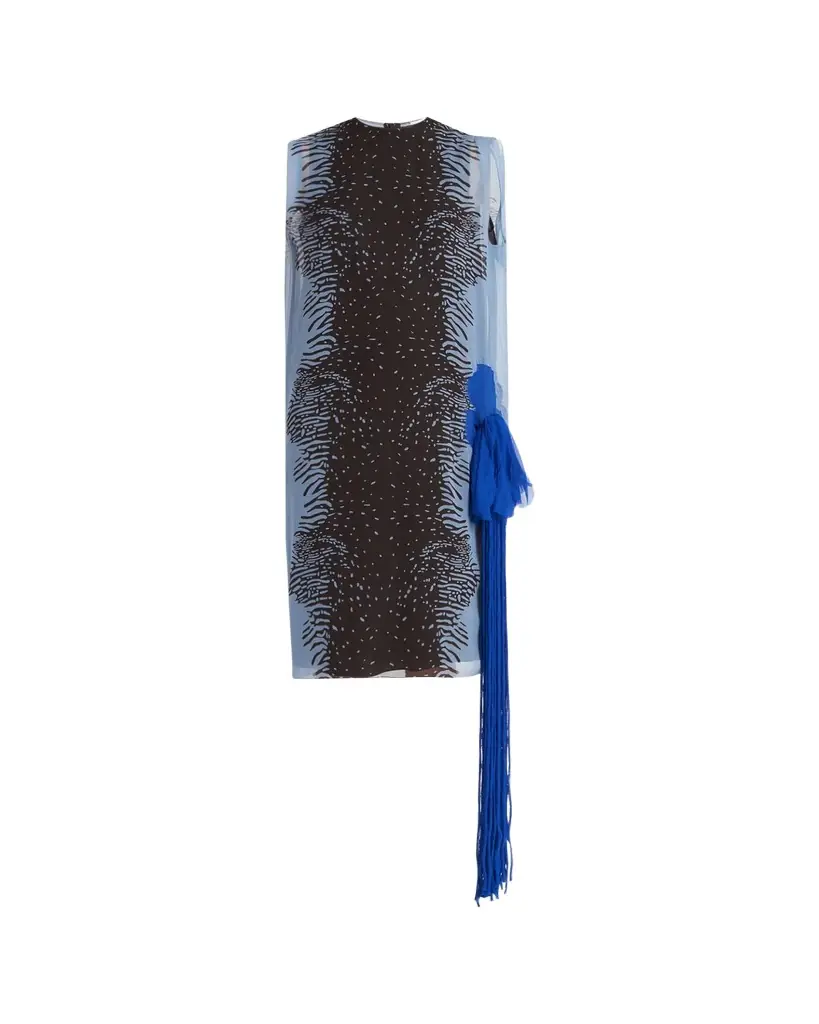 Ferragamo Cuttle Fish Print Silk Sleeveless Shift Dress