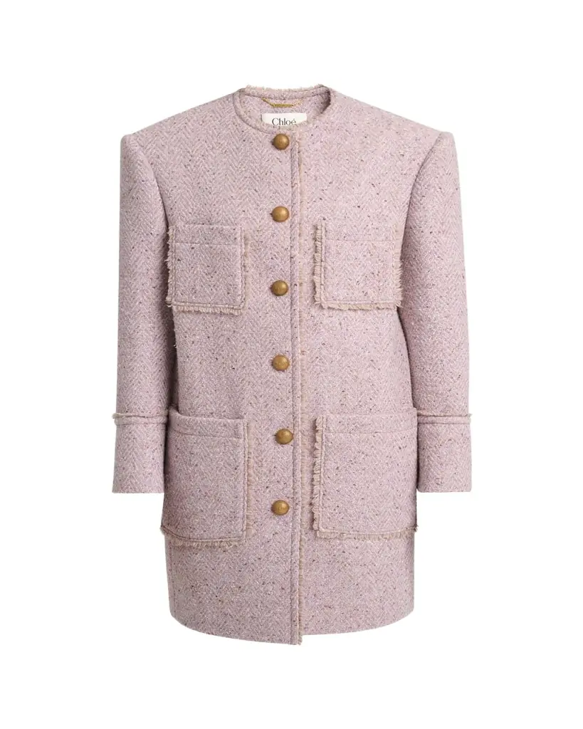 Chloe Wool Tweed Chine Single-Breasted Oversized Jacket
