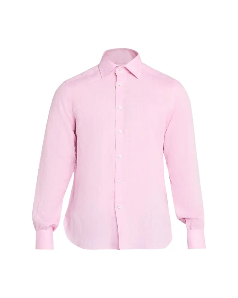 Kiton Men's Solid Linen Button-Down Shirt with Mother-Of-Pearl