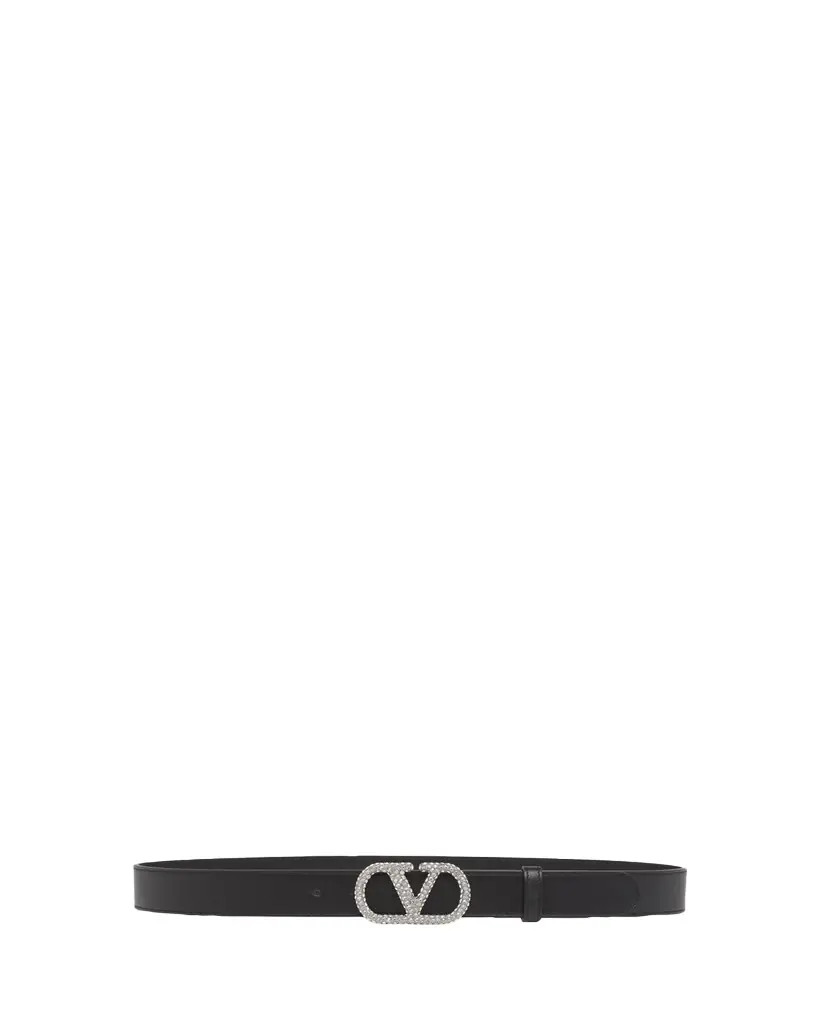 Valentino Garavani Crystal VLogo Leather Belt, 30mm
