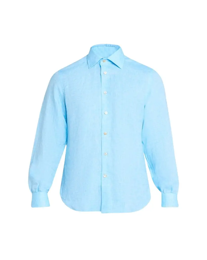 Kiton Men's Solid Linen Button-Down Shirt with Mother-Of-Pearl